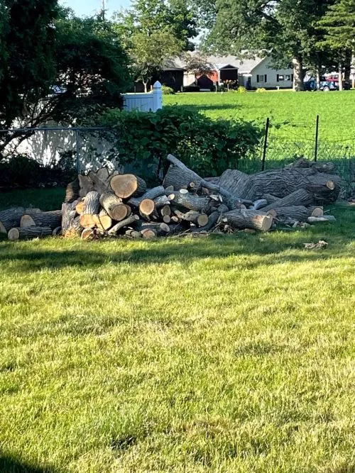 They were hired by Duke energy to cut down a large oak in my front yard, they were supposed to leave the excess wood neatly